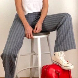 Vintage Wool Blue/Grey Chevron Flared Trousers, elastic waist